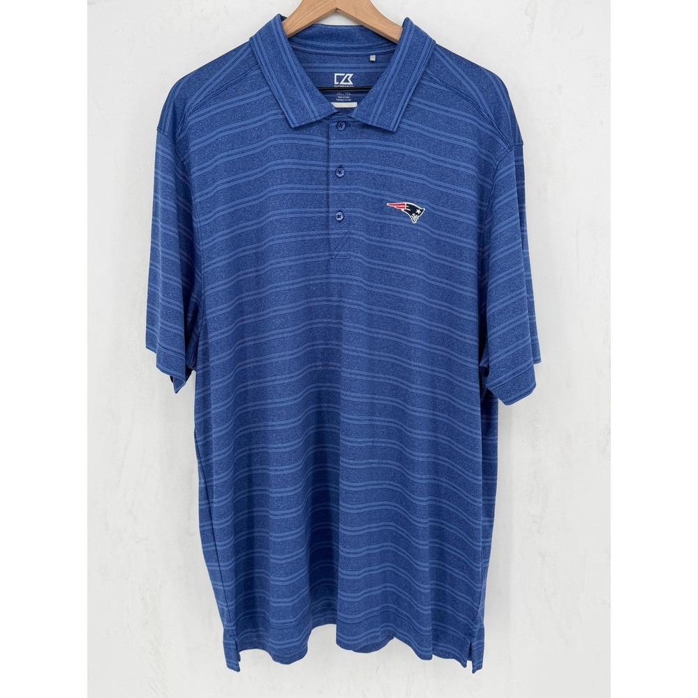 Cutter & Buck Polo Shirt XXL Blue Striped Fanatics New England Patriots Fan Gear